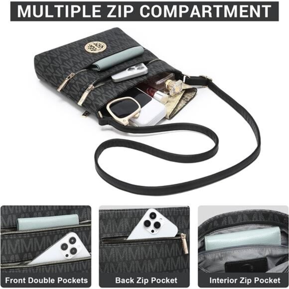 Crossbody Bags for Women Multi Pocket Crossbody Purses Trendy Vegan Leather - Picture 6 of 7